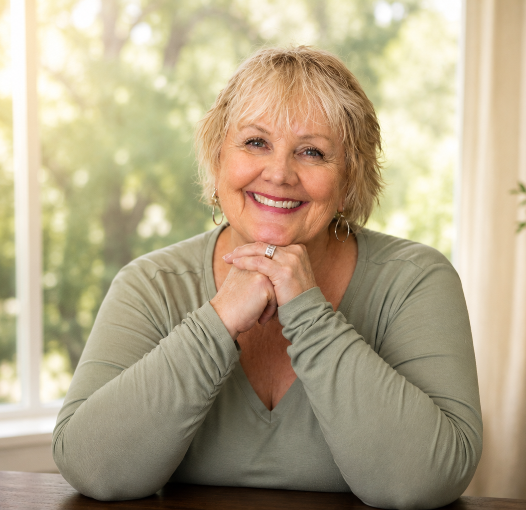 Sharon Hess, Intuitive Money Healer, smiling by a window