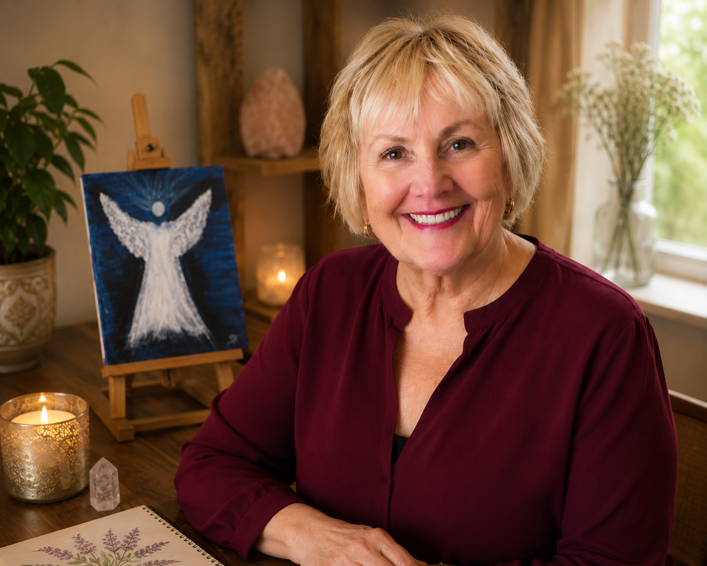 Sharon Hess beside her Energy Angel painting